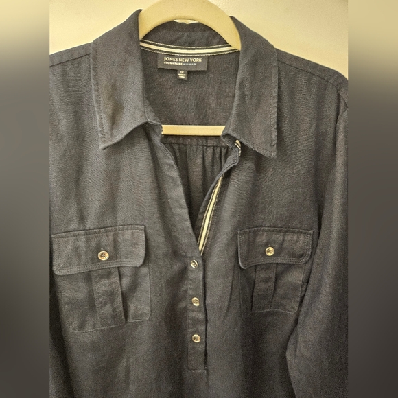 NWOT - Linen Jones New York Navy Blouse w Roll-Up Sleeves - Size 1X - Picture 4 of 11